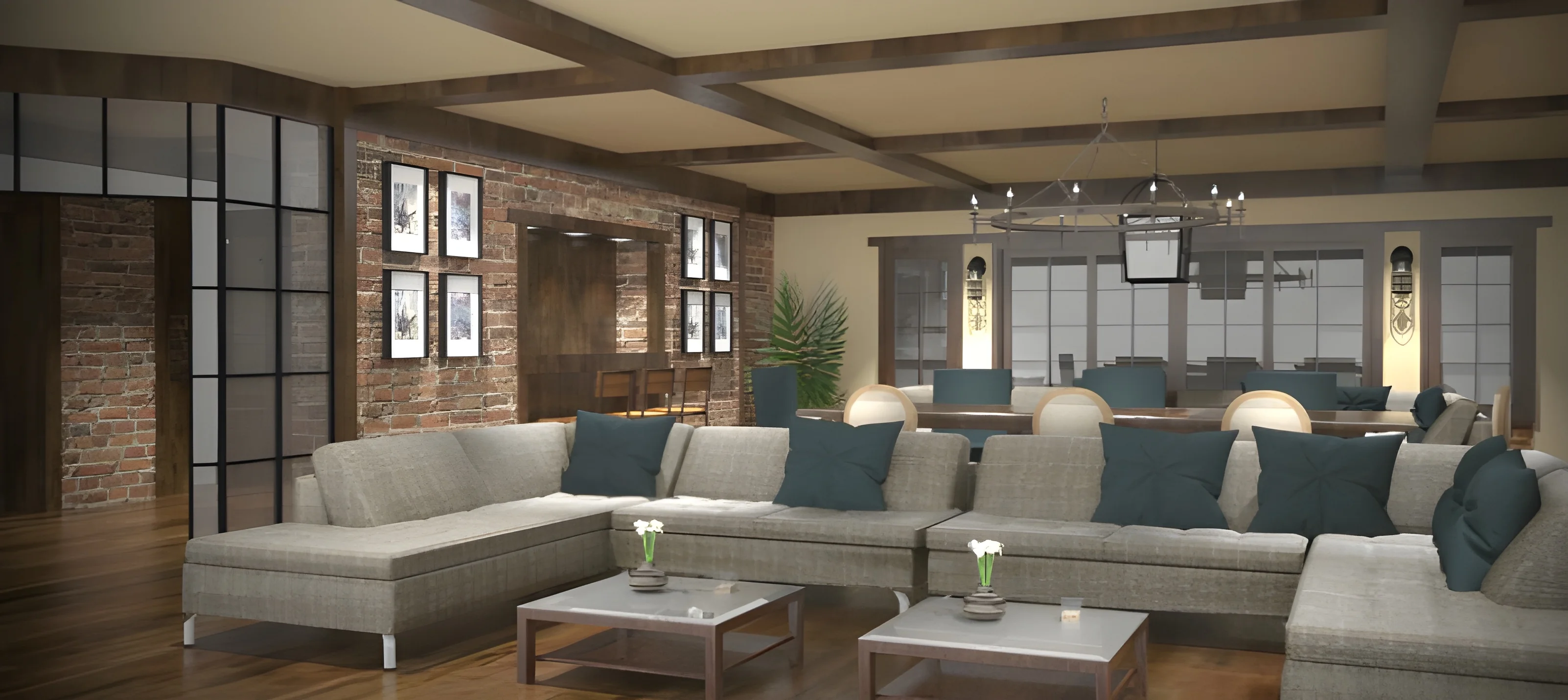 Industrial living room interior layout