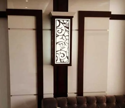 Bespoke wooden wall cladding & decorative lighting