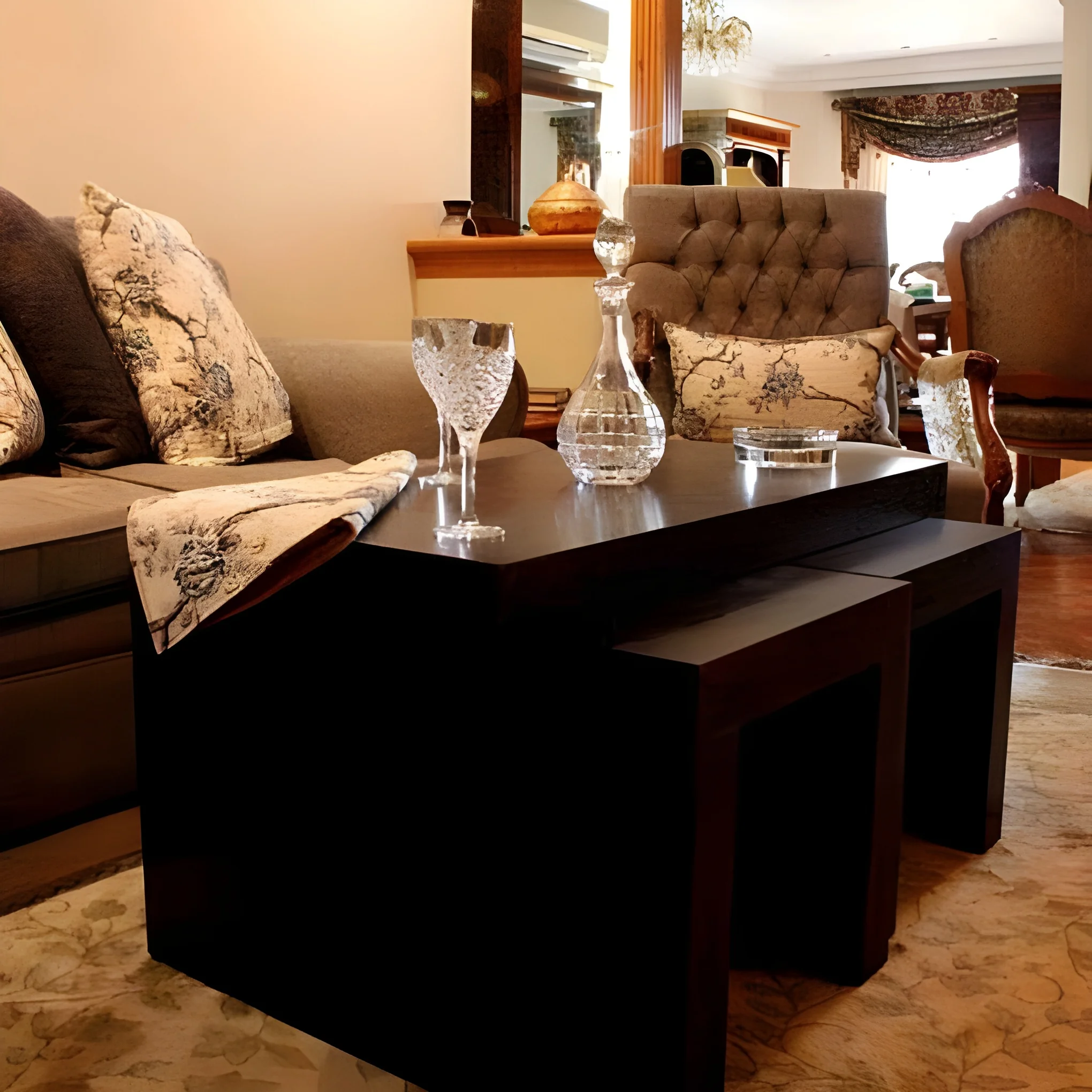 Monolithic espresso nesting coffee table